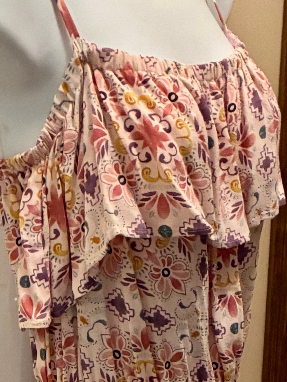 LOFT Pink Floral Shoulder Maxi Dress